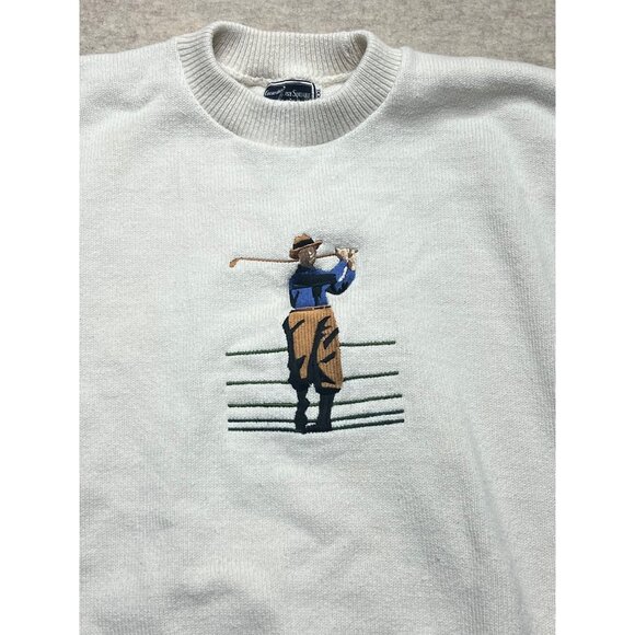 Vintage 90's Court House Square White Knit Crewneck Golf Sweater Men's Size XXL - Picture 2 of 10